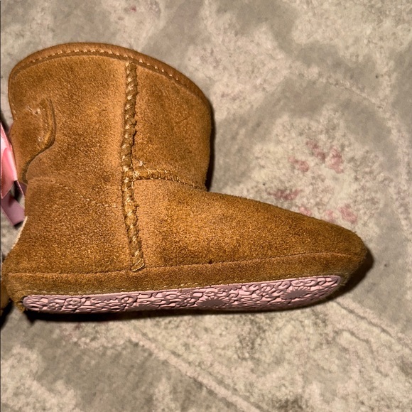 UGG Brown Baby Boots with Pink Bow - Picture 6 of 7